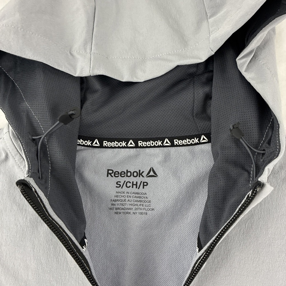 New Mens Reebok Ascent Full Zip Windbreaker Jacket Size Small NWT Gray Sleet - Picture 2 of 8